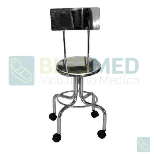 Banco Giratorio Cromado Con Respaldo y Ruedas