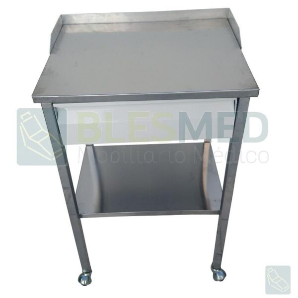 mesa pasteur con cajon cromada