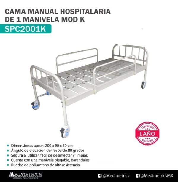 Cama Hospitalaria 1 Manivela - Imagen 3